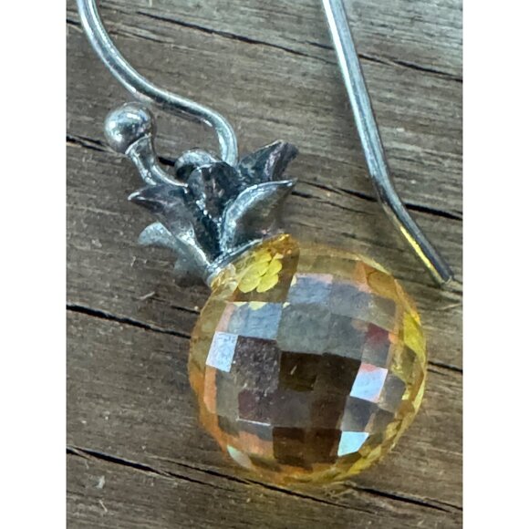 Faceted Pineapple-Shaped Earrings With Sterling Silver Hooks & Yellow Crystals - Picture 2 of 5